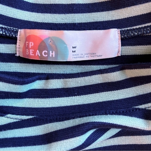 FREE PEOPLE Beach On The Line Mock Neck Dress Size Medium in Striped Navy Combo - Picture 14 of 15